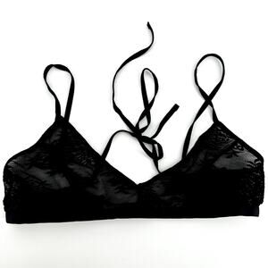 Savage Sheer Lace Strappy Bra Mesh Wireless Breathable Unlined Black Small